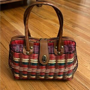 Patricia Nash Lucena Woven Handbag with Brown Leather straps multi